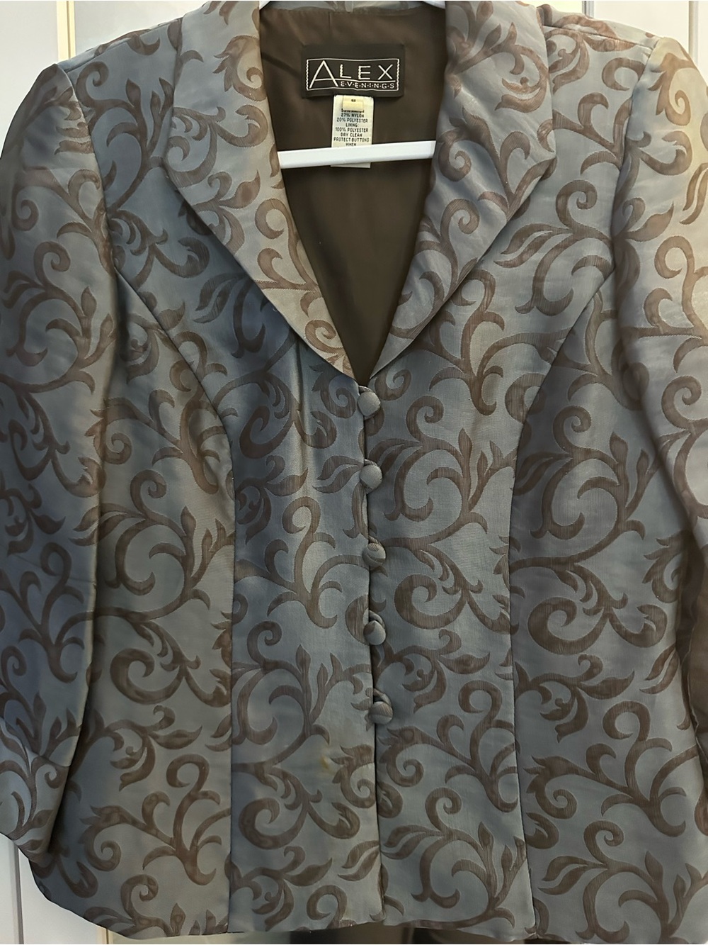 Alex Evenings Gray Jacket with Brown Scroll Jacquard